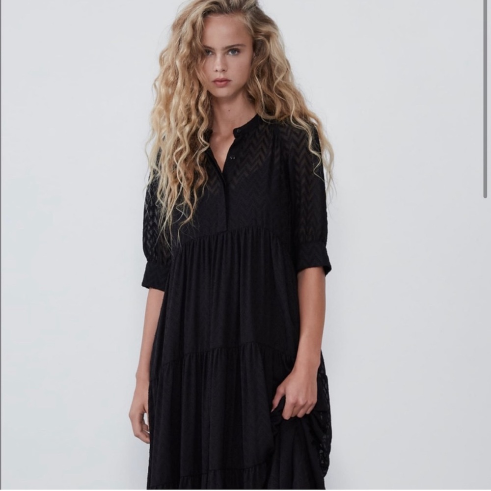 Zara Swiss Dot Midi Dress - Black